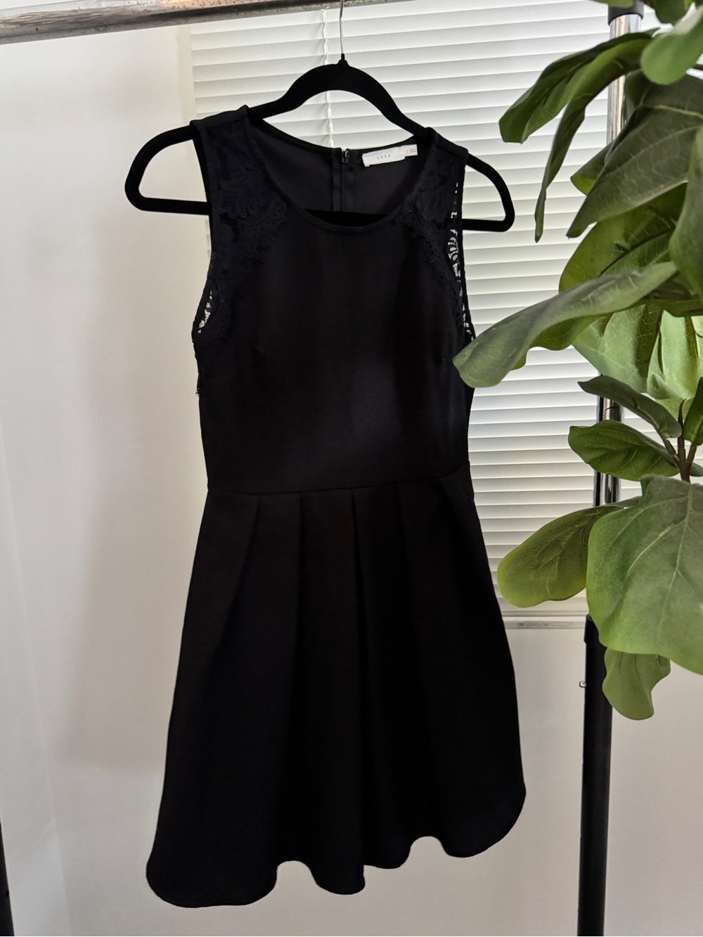 Lush Black Lace-Trim Fit & Flare Dress